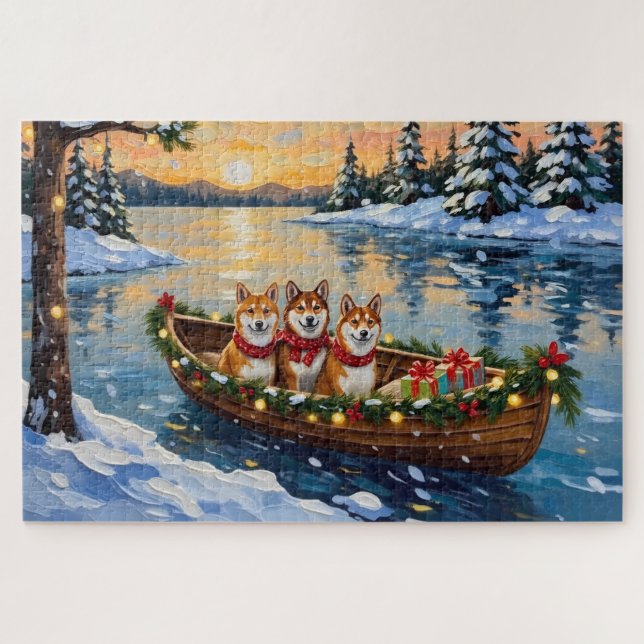 Puzzle Barco de Navidad de Shiba Inu Fiesta (Horizontal)