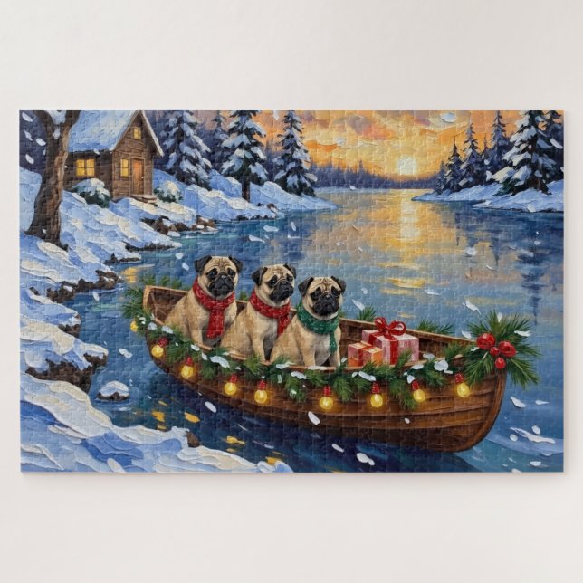 Puzzle Barco de Navidad Pug Fiesta (Horizontal)