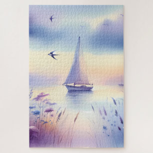Puzzle Barco de vela pastel Paisaje de ensueño costero