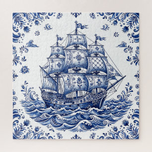 Puzzle Barco Mercante Estilo Delft Azul Blanco