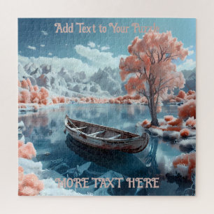 Puzzle Barco pesquero tranquilo en el lago Volcán Fuji