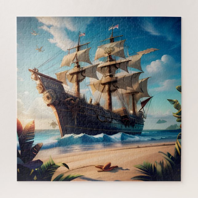 Puzzle Barco pirata de playa tropical (Vertical)