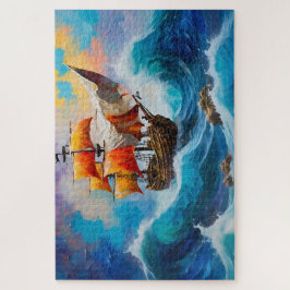 Puzzle Barco pirata en ola de agua