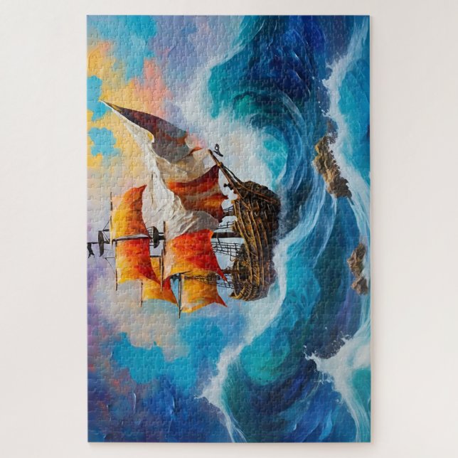 Puzzle Barco pirata en ola de agua (Vertical)