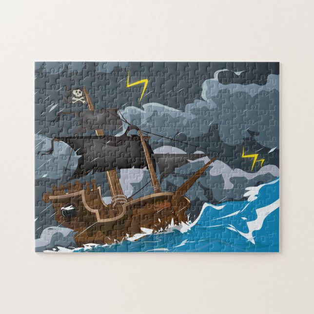 Puzzle Barco pirata en tormenta (Horizontal)
