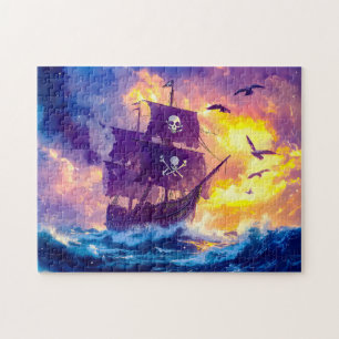 Puzzle Barco Pirata Navegando hacia la Puesta de Sol en M