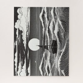 Puzzle Barco solitario con dibujos en blanco y negro en e