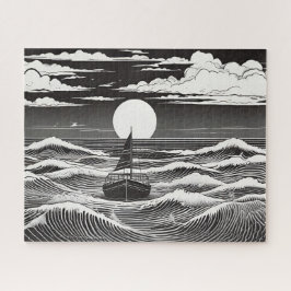 Puzzle Barco solitario con dibujos en blanco y negro en e
