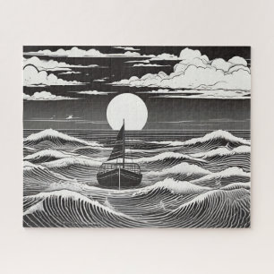 Puzzle Barco solitario con dibujos en blanco y negro en e