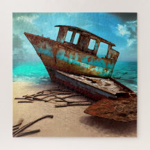 Barco Viejo Oxidado Abandonado en una Playa Arenos
