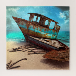 Puzzle Barco Viejo Oxidado Abandonado en una Playa Arenos