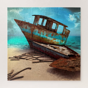 Puzzle Barco Viejo Oxidado Abandonado en una Playa Arenos