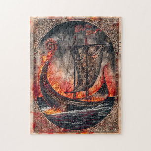 Puzzle Barco Vikingo en llamas en ritual funerario