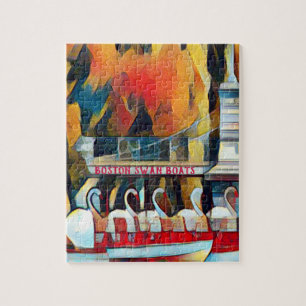 Puzzle Barcos cisnes de Boston con fondo negro