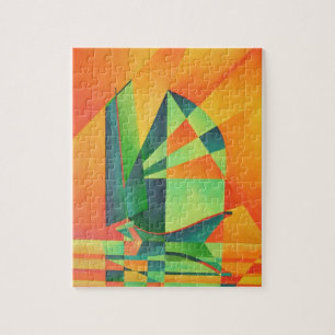 Puzzle Barcos de basura chinos navegan en Naranja Sunrise
