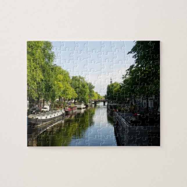 Puzzle Barcos de casa en el canal de Amsterdam (Horizontal)