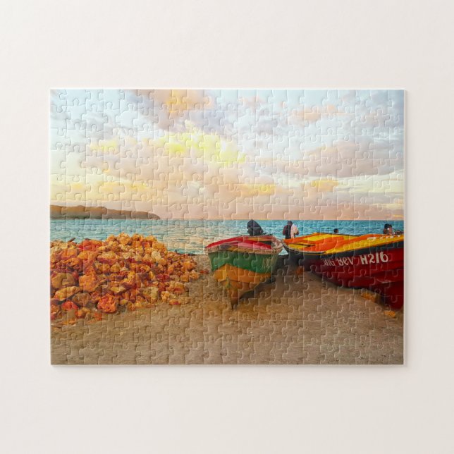 Puzzle Barcos de pesca en una playa de Jamaica. (Horizontal)