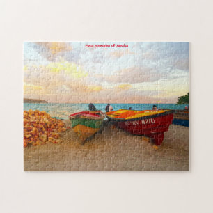 Puzzle Barcos de pesca en una playa de Jamaica. Rompecabe