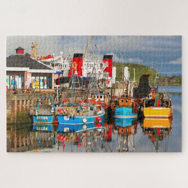 Puzzle Barcos de pesca y transbordador, Oban, Escocia (Horizontal)