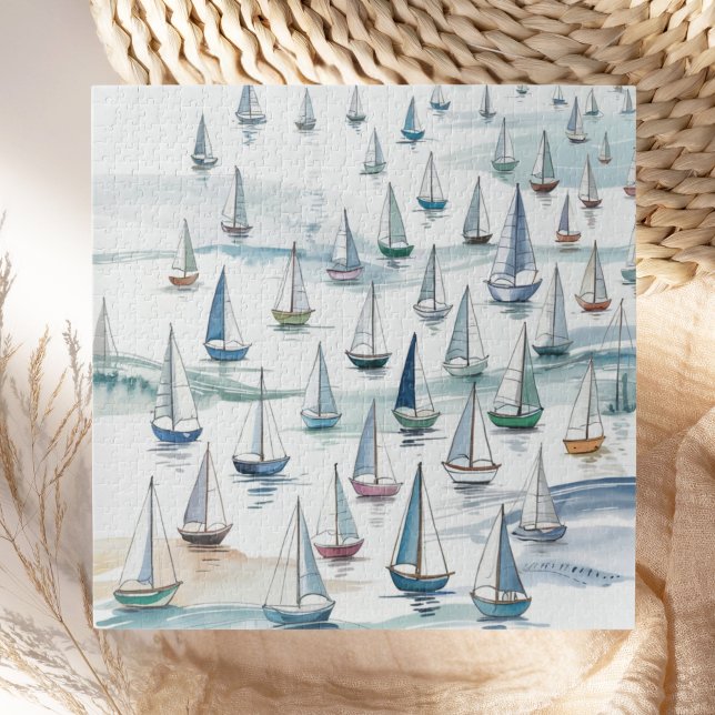 Puzzle Barcos de vela al mar en acuarela Náutico (Subido por el creador)