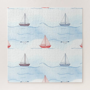 Puzzle Barcos de vela y gaviotas patrón continuo