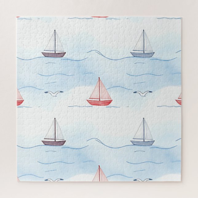 Puzzle Barcos de vela y gaviotas patrón continuo (Vertical)