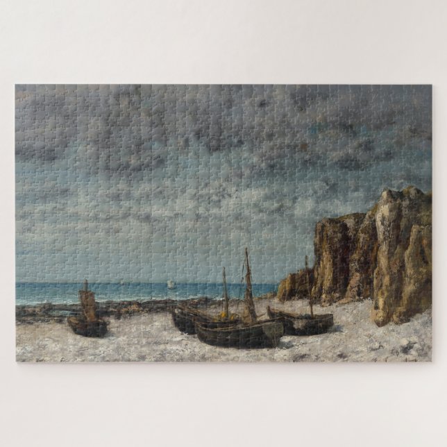 Puzzle Barcos en una playa, Étretat - Gustave Courbet (Horizontal)