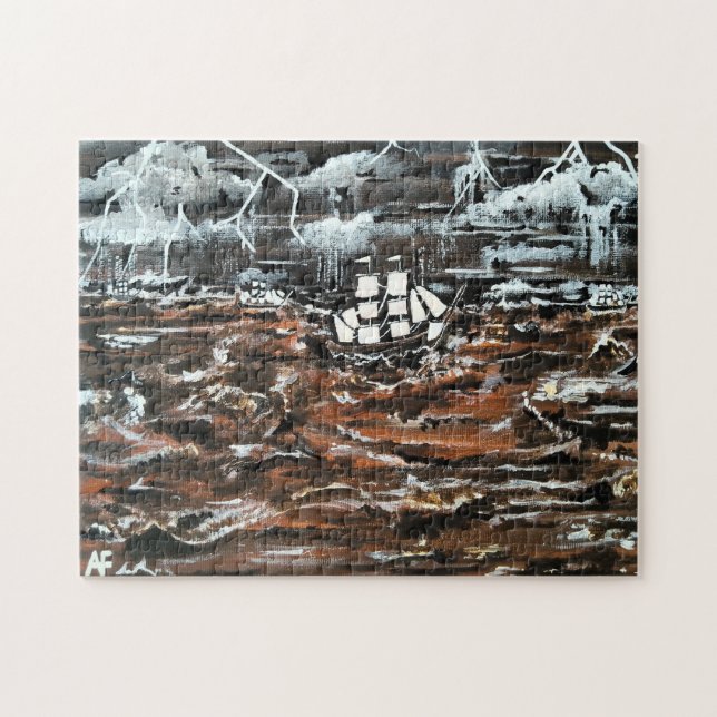 Puzzle Barcos en una tormenta Pintura de Alfred Fox (Horizontal)