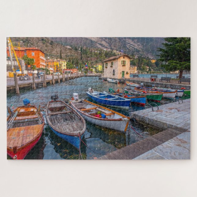 Puzzle Barcos pesqueros en el lago Riva del Garda Italia (Horizontal)