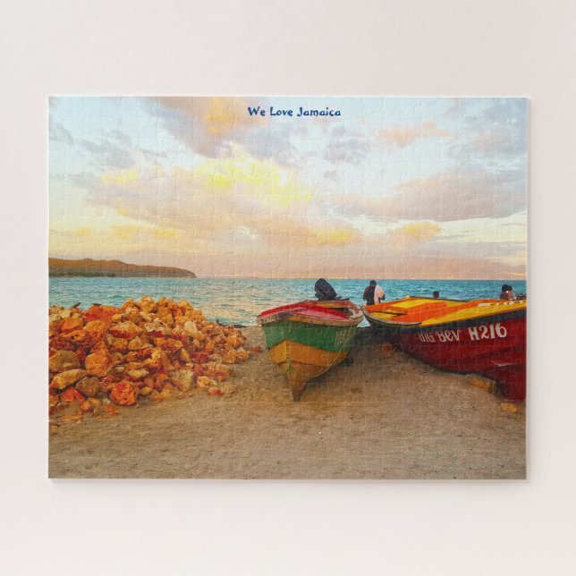 Puzzle Barcos pesqueros en una playa de Jamaica. Rompecab (Horizontal)