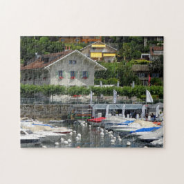 Puzzle Barcos y casas, Lago Ginebra, Suiza