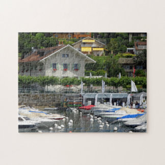 Puzzle Barcos y casas, Lago Ginebra, Suiza