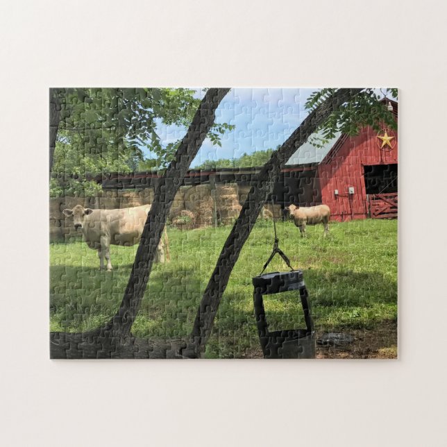 Puzzle Barn & Cows, Meme de impresión de lienzo rural de  (Horizontal)