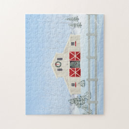 Puzzle Barn de Navidades blancos y nevados en invierno