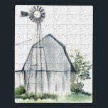 Puzzle Barn gris acuarela<br><div class="desc">Watercolor Barn I de Jennifer Paxton Parker. Granero de color gris-blanco con vegetación y un pequeño molino de viento.</div>