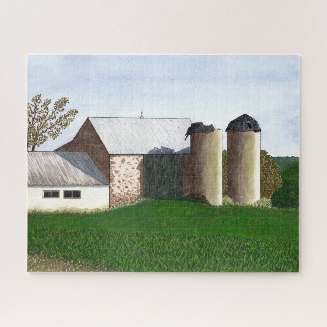Puzzle Barn rústico pintado a mano y escena de Silo (Horizontal)
