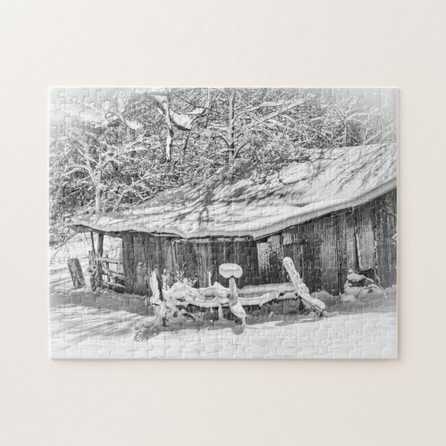 Puzzle Barn y pastel de la escena rural de invierno - Fot (Horizontal)