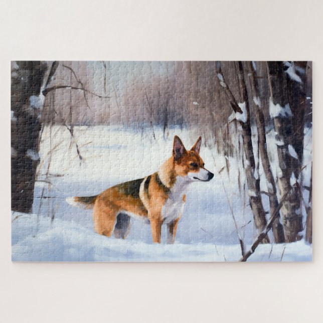 Puzzle Basenji deja que nieve Navidades (Horizontal)