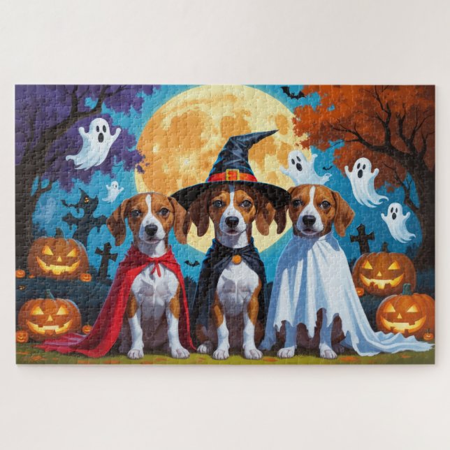 Puzzle Basenji Dogs Pumpkin Halloween Funny (Horizontal)
