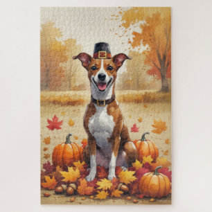 Puzzle Basenji en Hojas de Otoño Arte de Acción de Gracia