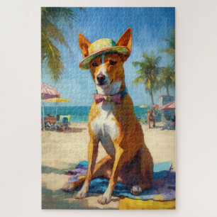 Puzzle Basenji en la playa, regalo de verano para amantes