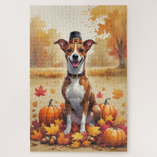 Puzzle Basenji En Otoño Deja El Arte De Acción De Gracias (Vertical)