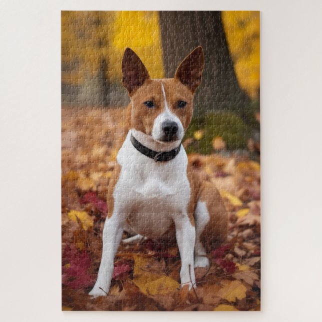 Puzzle Basenji en otoño se inspira la caída de las hojas (Vertical)