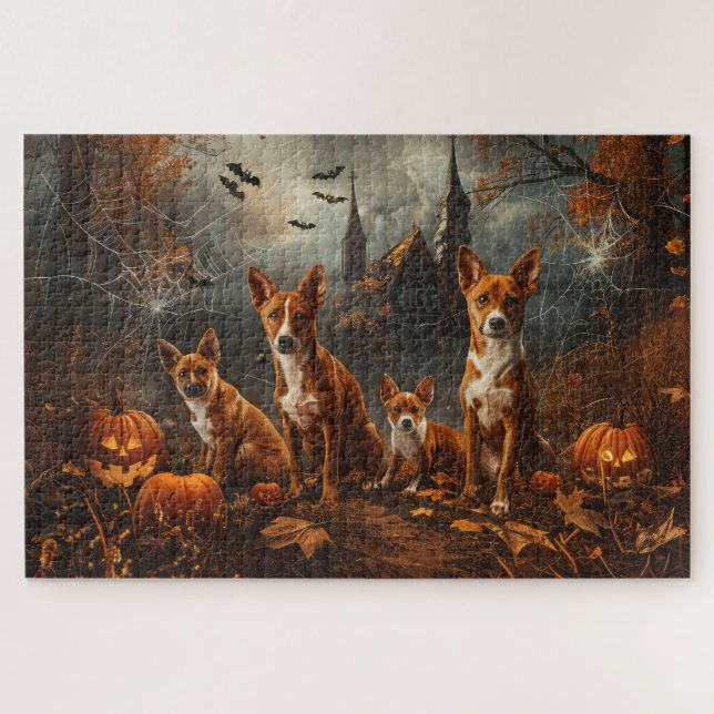 Puzzle Basenji Halloween Night Doggy Delight (Horizontal)
