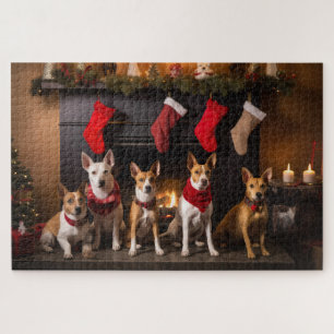 Puzzle Basenji junto a la Chimenea Navidad