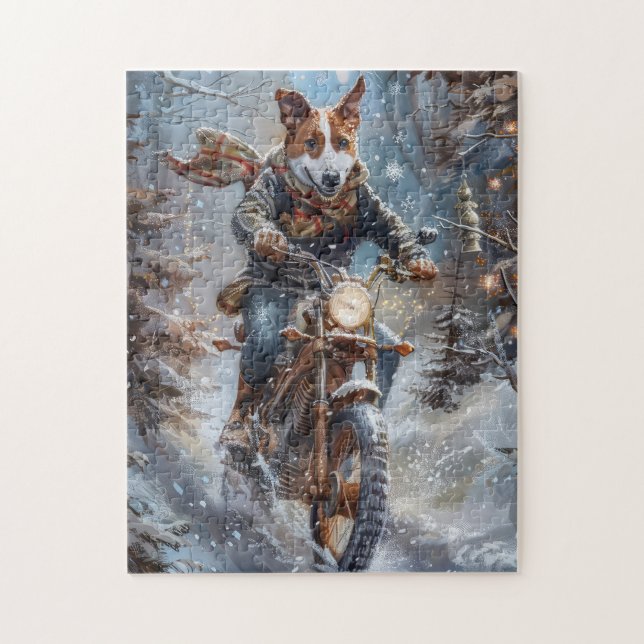 Puzzle Basenji Viaje en Motocicleta Navidad (Vertical)