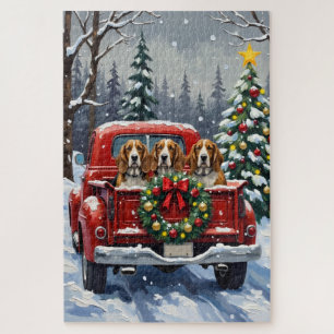 Puzzle Basset Hound Navidad Camión Rojo Fiesta
