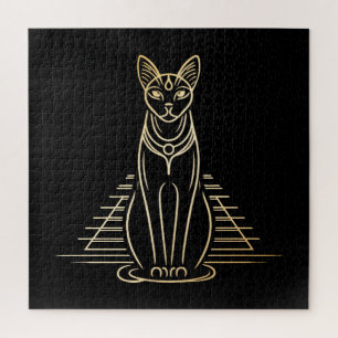 Puzzle Bastet, diosa gata egipcia frente a una pirámide