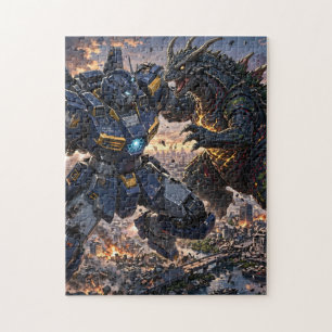 Puzzle Batalla de Mecha vs Kaiju en la ciudad