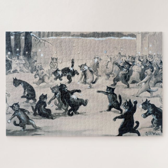 Puzzle Batalla de nieve de los gatos, Louis Wain (Horizontal)